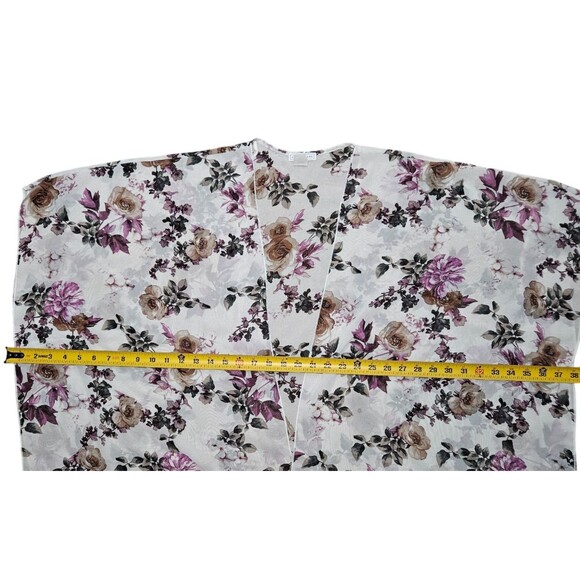 Emory Park Womens 3XL Sheer Kimono Ivory w/Floral Pattern Fairy Flowy Boho Slits - Picture 8 of 8